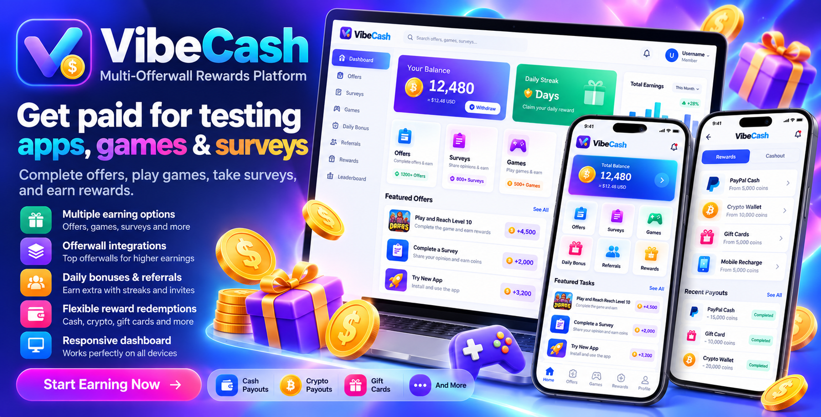 VibeCash — GPT & Rewards Platform screenshot